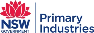 NSW Government Primary Industries logo featuring a red stylized waratah flower on the left and blue text reading "NSW Government Primary Industries" on the right.
